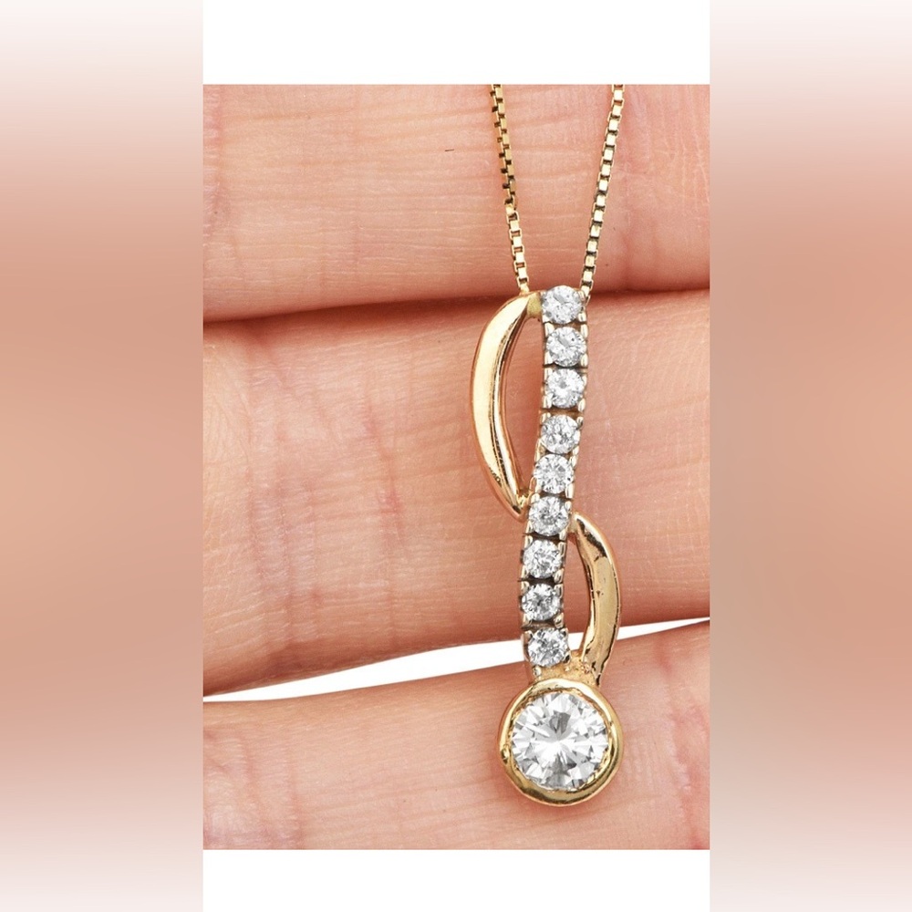 Custom Pendant Natural Diamonds .55 cttw. 2 tone 14 kt Gold 1.6 gr 1 inch long